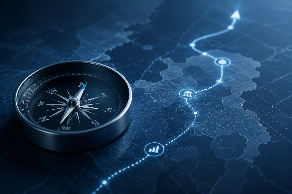 Kompass auf einer Navigationskarte